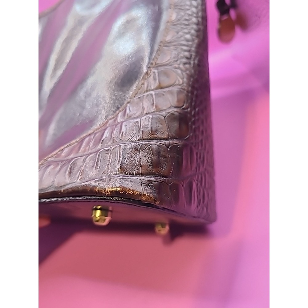 Vintage Brahmin Black And Brown Crocodile Leather Shoulder Handbag Crossbody - Picture 12 of 16